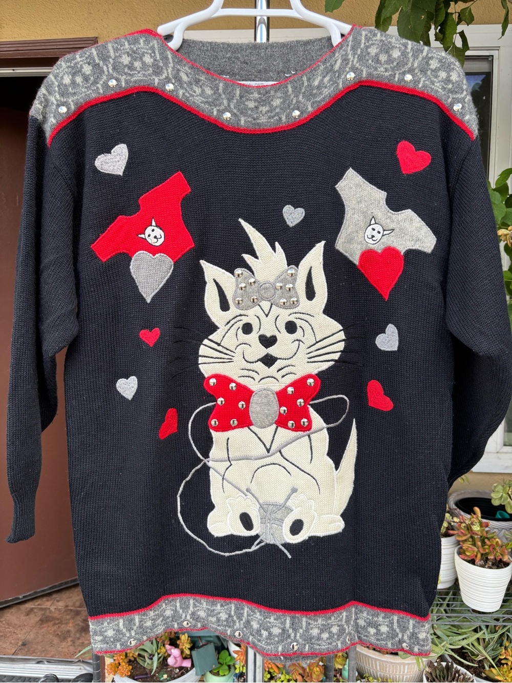 Vintage Rene Derhy Collection Whimsical Cat Sweater Wool Size M